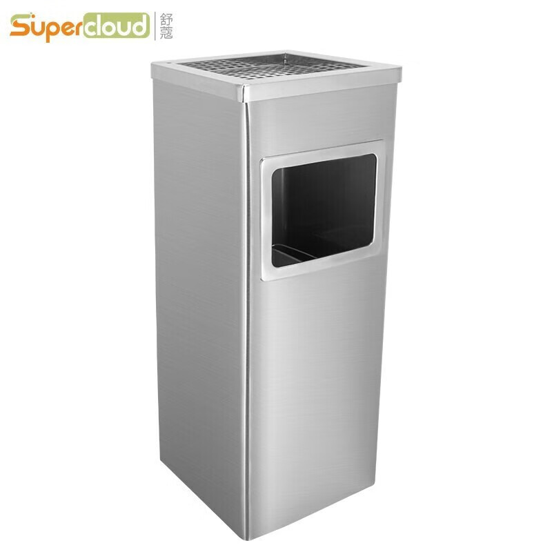 Supercloud stainless steel trash can with ashtray hotel lobby vertical ash bucket elevator entrance ash column cigarette extinguisher bucket ash bucket square bucket square stainless steel
