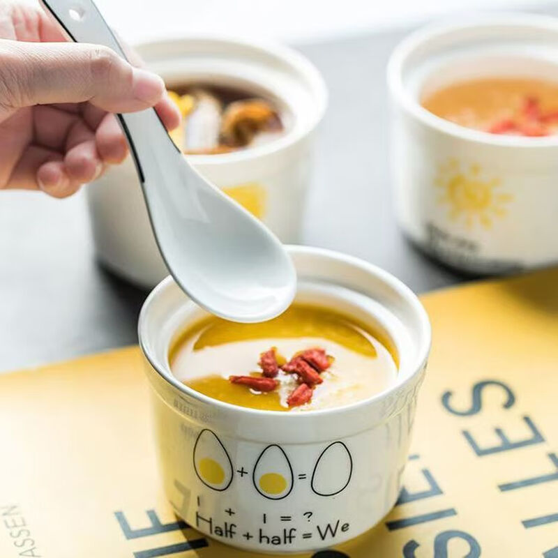 4-inch ceramic water-proof stew pot with lid, bird's nest steamed egg custard bowl, Shaxian snack stew pot, household commercial soup 4-inch stew pot - Dream series, set of four