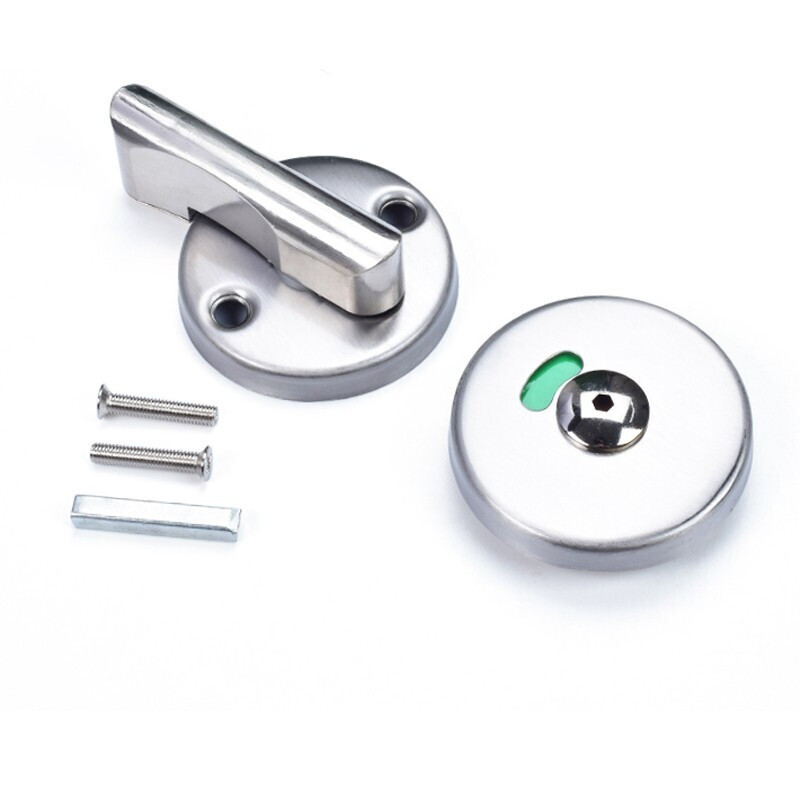 Hasdick Beijing Warehouse Distribution Public Bathroom Partition Accessories Stainless Steel Flat Stacking Door Lock Round Toilet Lock with Unattended Indicator Lock HKSY-44 Type A 201 Stainless Steel Flat Door Lock