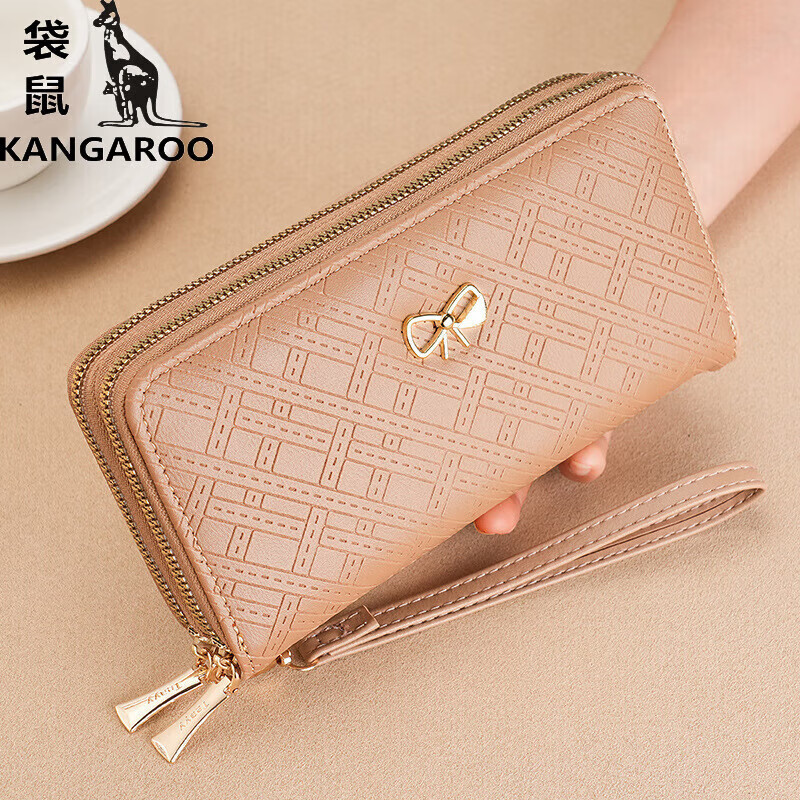 Kangaroo (KANGAROO) women's wallet clutch bag women's long simple mobile phone bag multi-functional large capacity fashion wallet wallet pink