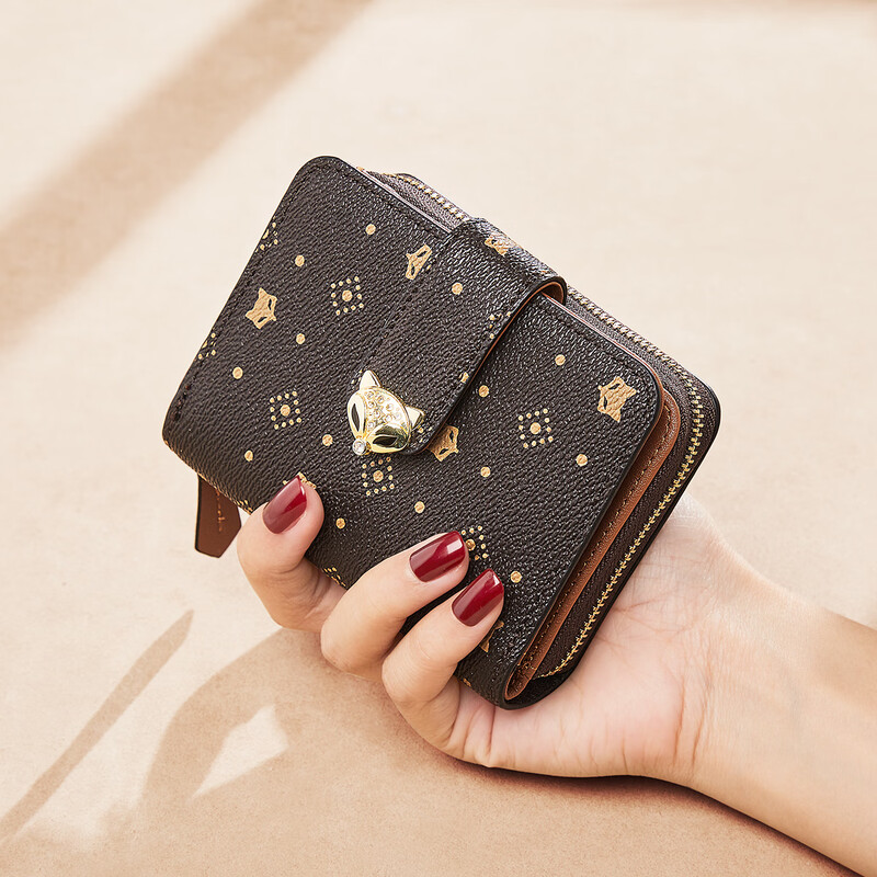 Golden Fox (FOXER) women's wallet large capacity short card holder wallet wallet clutch bag light luxury birthday Valentine's Day gift