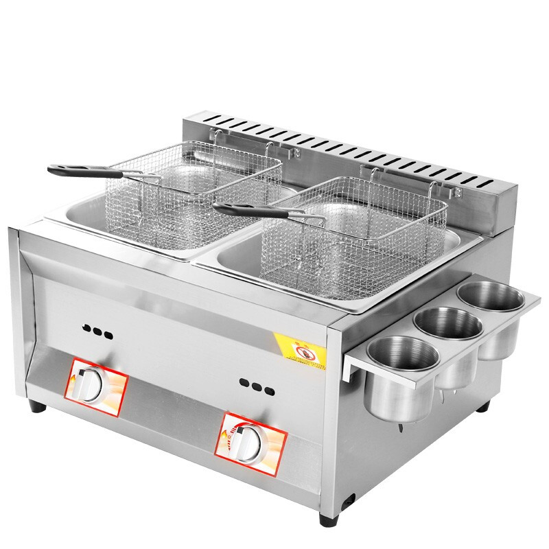 Yushang fryer, outdoor stall, gas Malatang, Oden machine, large capacity fried skewers, noodle cooker, fried chicken steak, thickened three pots + 2 oden + noodle basket