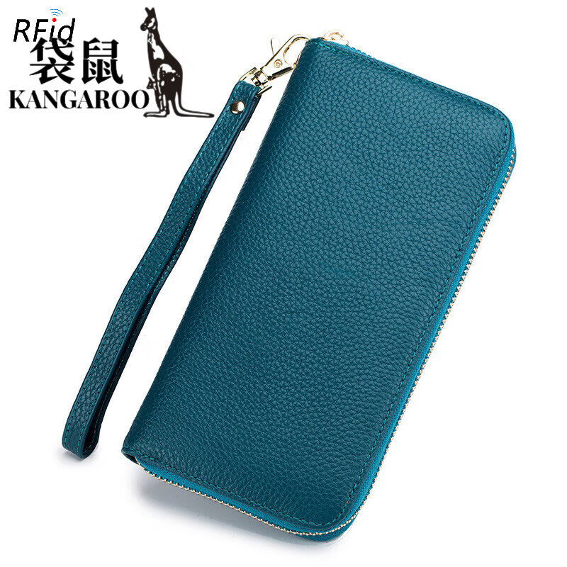 Kangaroo (KANGAROO) 2025 Chinese Valentine's Day genuine leather women's wallet anti-theft brush large capacity long cowhide card bag mobile phone bag for women multi-color optional black