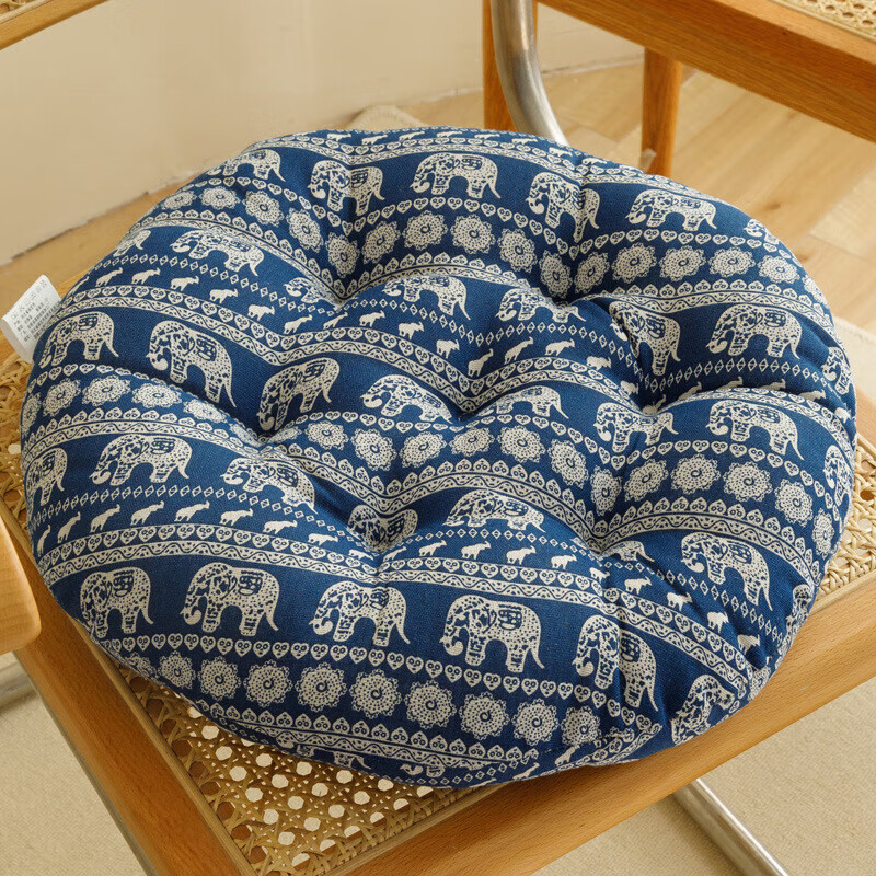 Cotton and linen futon cushion, thickened fabric, round tatami, bay window floor, meditation office chair cushion, meditation cushion, round shape - ethnic style red, about 45cm*45cm (comfortable and thickened version)