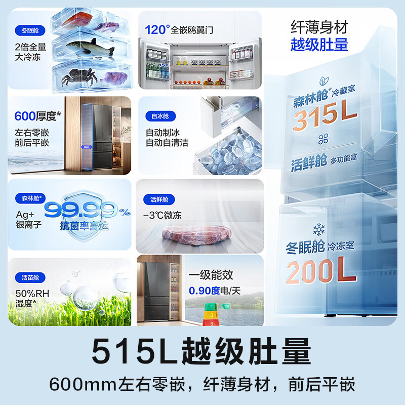 Panasonic (Panasonic) national subsidy 20% | 515-liter French multi-door refrigerator mirror glass ultra-thin zero-embedded automatic ice making dual cycle first-level energy efficiency NR-E531AX-M Mirror Cube