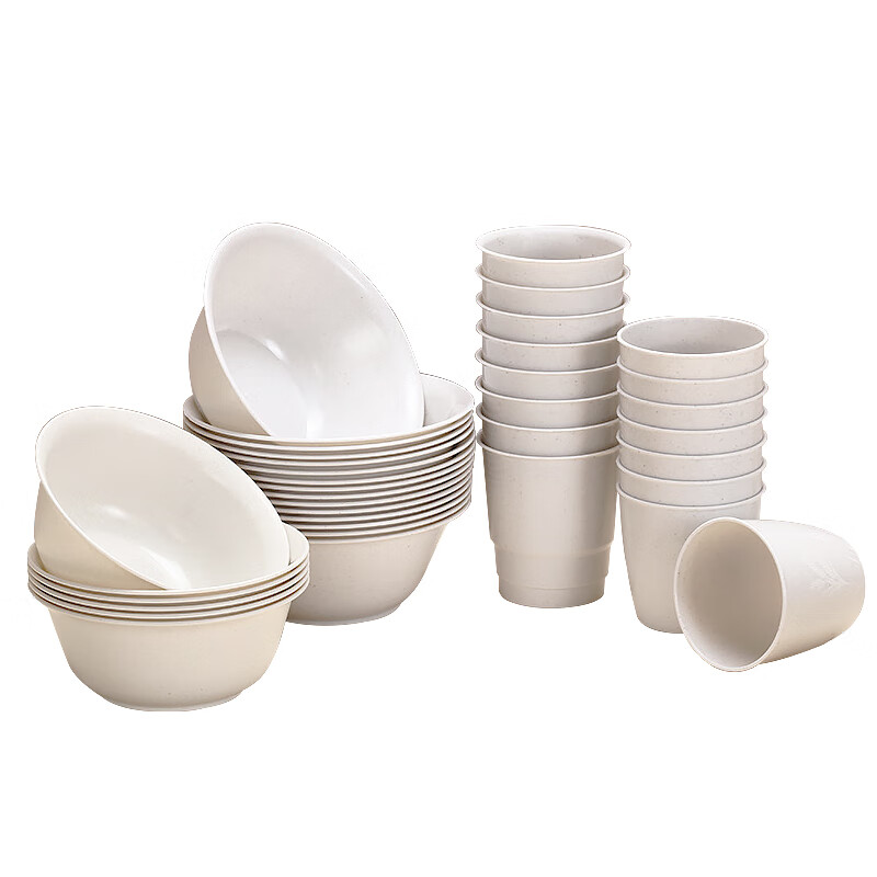 Xingfang disposable tableware set bowls, chopsticks, spoons, cups, saucers, picnic and camping tableware 20 sets