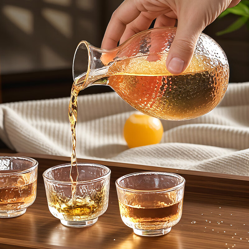 CLITON handmade gold-edged hammered Japanese sake cup and pot set wine dispenser rice wine warmer gift box 6-piece set