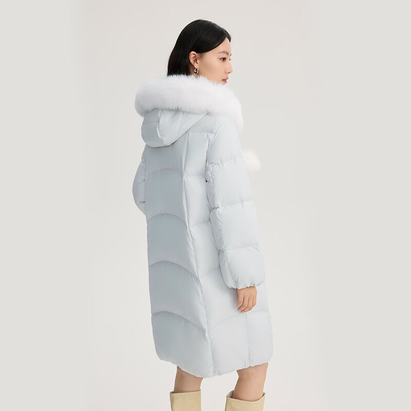 Ai Lai big fur collar down jacket women's long sweet age-reducing hooded thickened warm duck down jacket ice clear blue S