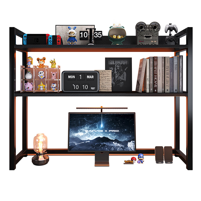 Minyu Office Desktop Multi-layer Organizing Rack Small Shelf Simple Bookshelf Small Iron Art Storage Rack Desk Storage Rack Heightened 110*24cm Carbon Fiber Texture + Black Shelf
