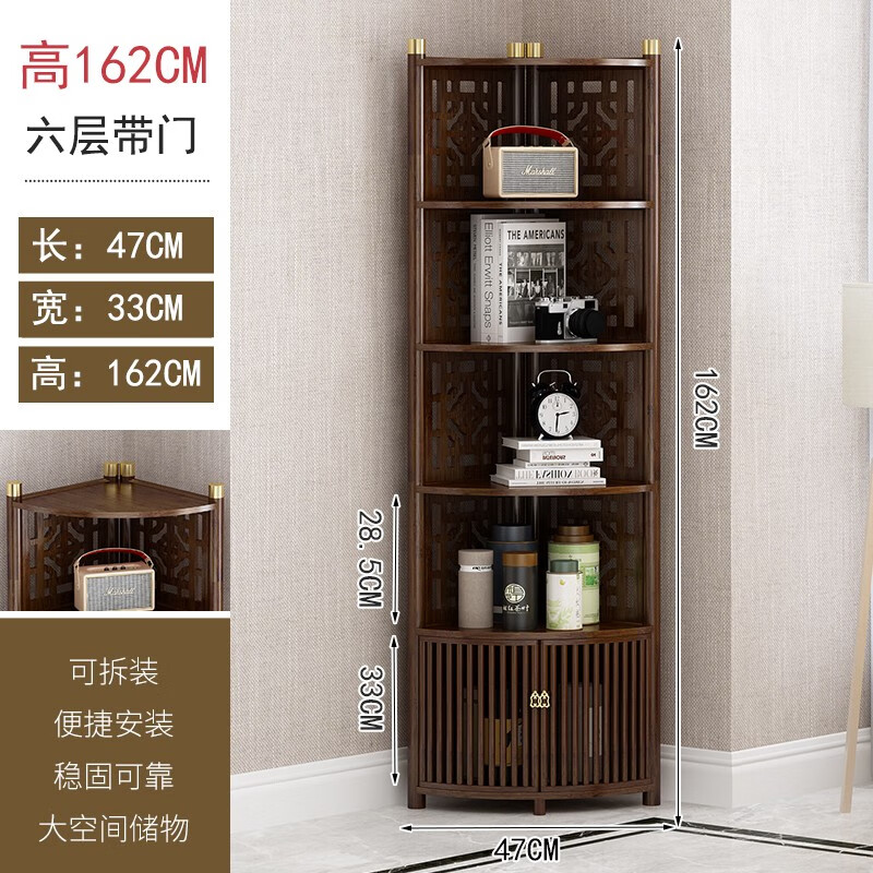 Qifeng corner cabinet corner cabinet modern corner storage rack wall cabinet corner triangle cabinet storage rack living room corner shelf single * six layers (copper feet (double door) corner shelf