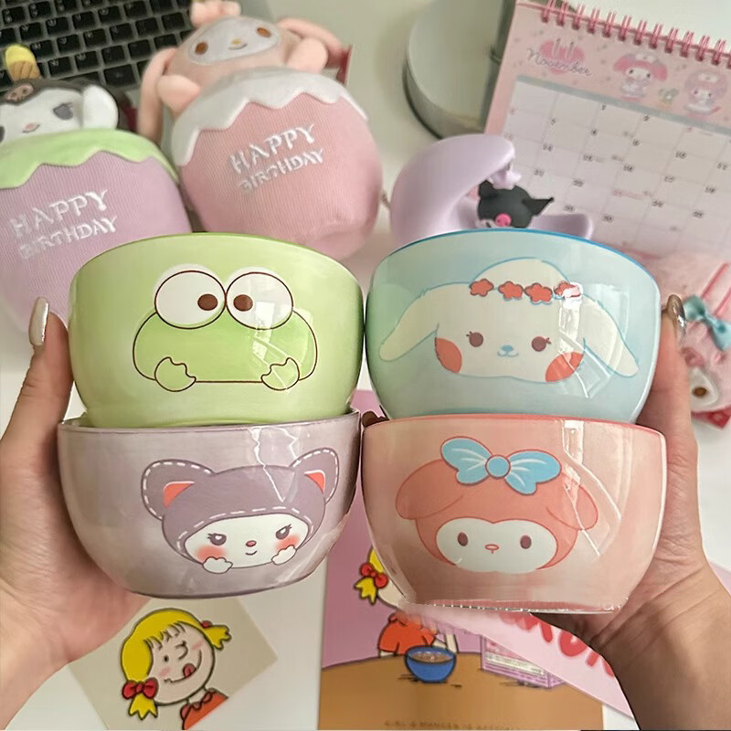 Persson Cute Qbao Ceramic Bowl for Home Dormitory Student Yoghurt Rice Bowl Dessert Bowl Large Capacity Rice Bowl Cute Bear Qbao 4.5 Bowl Four Pack