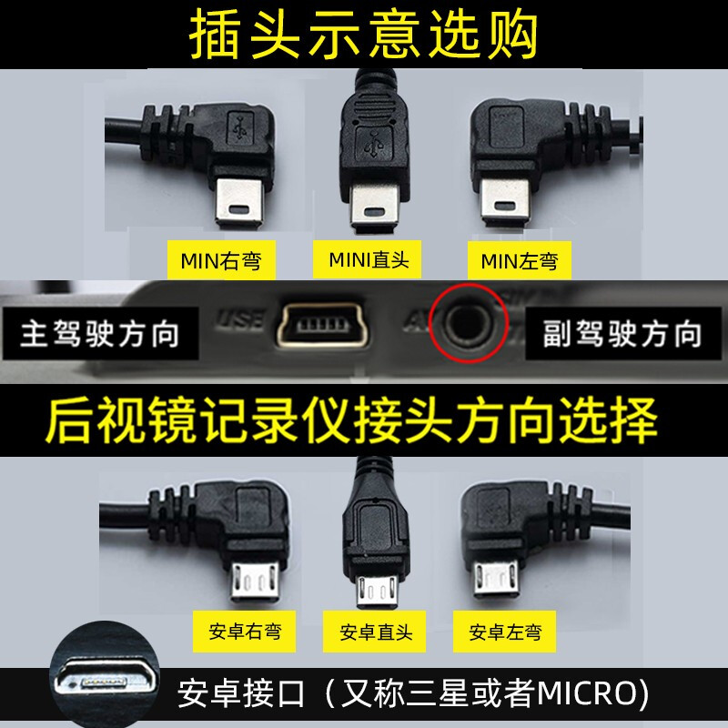 Changzhi driving recorder connection cable USB power cable interface power supply data plug cable navigation car charging universal USB power cable 3.5 meters MINI right bend