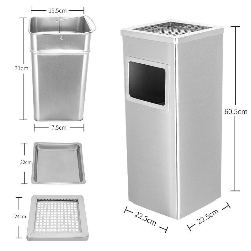 Supercloud stainless steel trash can with ashtray hotel lobby vertical ash bucket elevator entrance ash column cigarette extinguisher bucket ash bucket square bucket square stainless steel