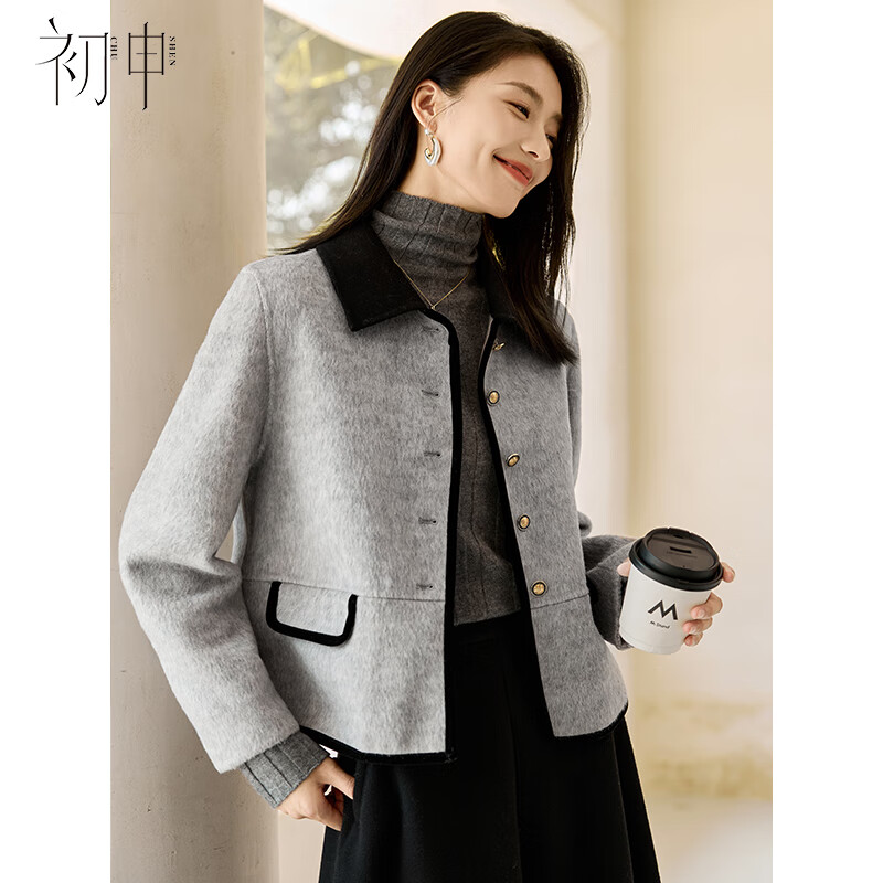 First application for winter woolen coat women's short contrasting color small fragrance style wool double-sided woolen coat S144G1013