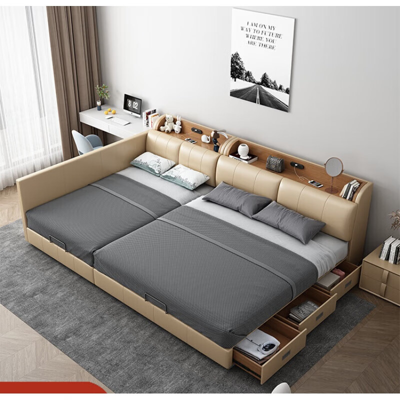 Qumandi three-person bed, large bed, tatami, second-child parent-child bed, third-child family combination, 4-person large bed, high box, multi-functional storage 3, 1.0+1.2m combination bed, bed circumference 2.3*2.26m, others x air pressure structure