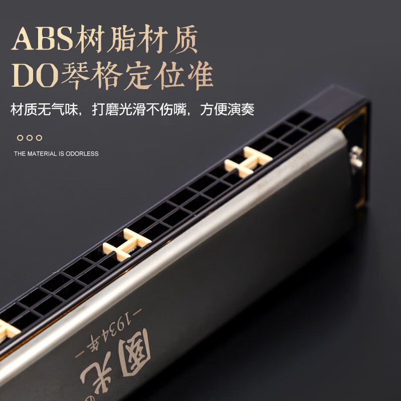 Guoguang 24-hole commemorative model polyphonic C key harmonica for beginners students 28-hole entry-level self-taught accented harmonica wind instrument 24-hole C key polyphonic silver beginner model