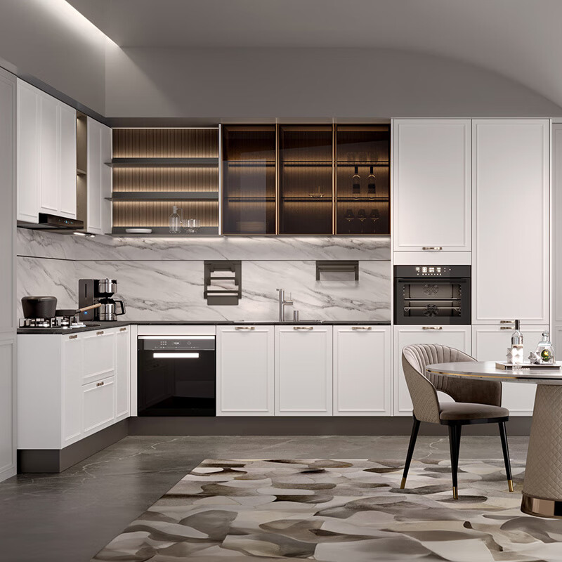 Sophia Cabinet European simple kitchen cabinet quartz stone stove cupboard integrated cabinet kitchen storage furniture customization 7m package (3m base cabinet + 3m countertop + 1m wall cabinet)