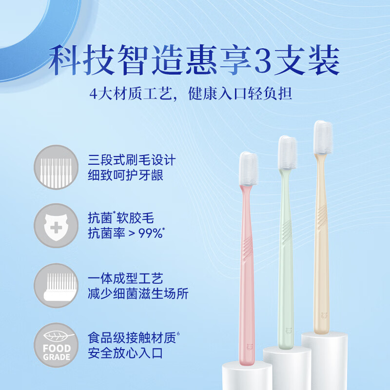 Namei nano antibacterial soft toothbrush gently cleans teeth and massages gums, family pack 9 pieces