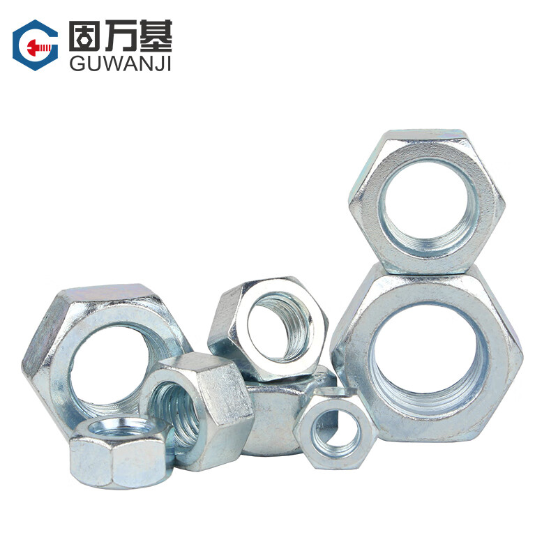 Guwanji iron galvanized hexagonal nuts, white zinc nuts, color zinc hexagonal bolts, screw caps, hardware accessories, fasteners, M8 50 pieces, grade 4 white zinc