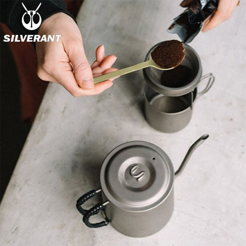Silver Ant pure titanium hand brewed coffee pot set outdoor household drip filter titanium coffee cup long mouth thin mouth pot can be customized pure titanium double layer coffee filter
