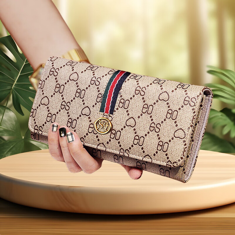 Kuqi Kangaroo Women's Wallet Card Bag All-in-one Bag 2025 Chinese Valentine's Day Mobile Phone Bag Dual-Purpose Long Wallet Women's Wallet Girls Lightweight Gray 10 Card Slots