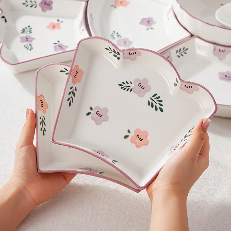 Sumeiji Chinese style bowls, plates and tableware complete set of platter combination for New Year family reunion round table ceramic dishes set, double circle platter - 18 pieces set + 10 bowls, chopsticks and spoons, 48 heads