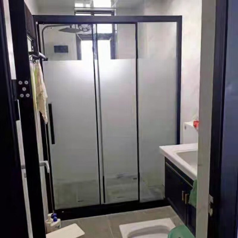 CLCEY bathroom dry and wet separation bathroom partition toilet screen glass sliding door straight shower room extremely narrow edge 304 stainless steel black frame does not contain steam