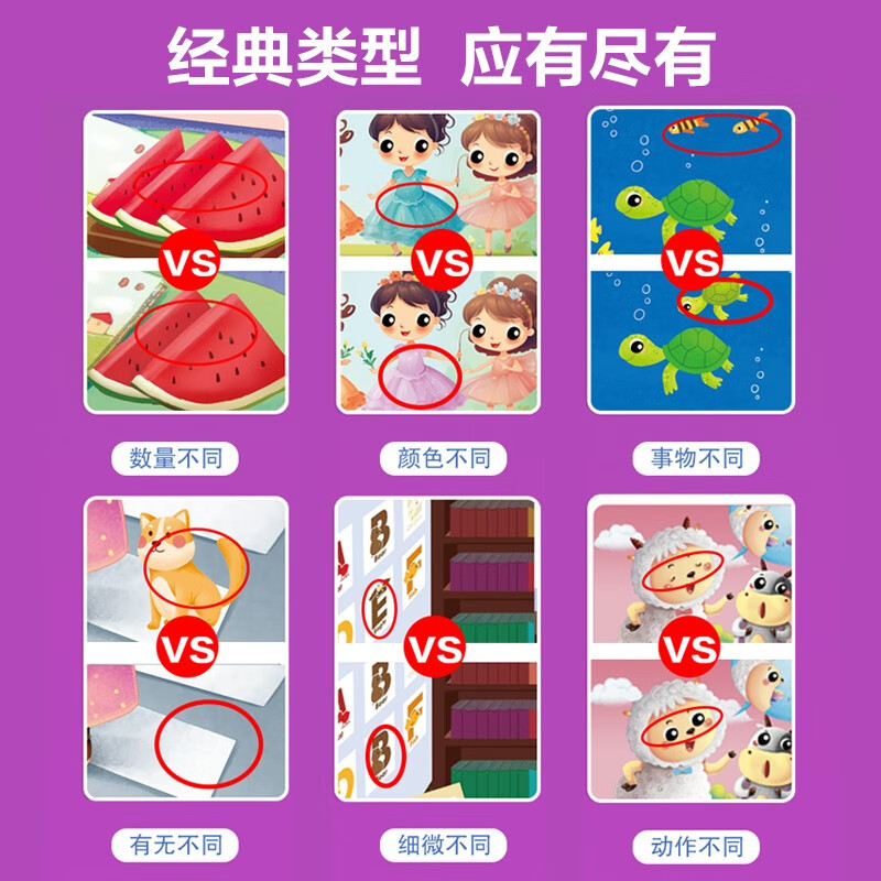 Concentration training, find the differences, advanced version for 6-8 years old (boxed), thinking training, intelligence development, children's left and right brain, whole brain intelligence development, fun, find the differences, hands-on brain game cards, let's find the differences together, game book, can be rewritten repeatedly as a gift