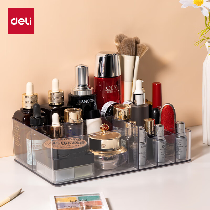 Deli cosmetics storage box with multiple compartments, lotion and lipstick desktop storage box, transparent large capacity PJ210