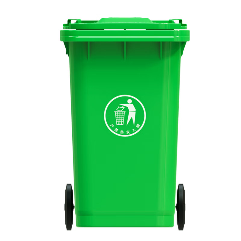 Kelibang outdoor trash can, large thickened 100L commercial plastic sanitation belt with cover wheel, industrial area property flip-top peel box, green KB1001-1