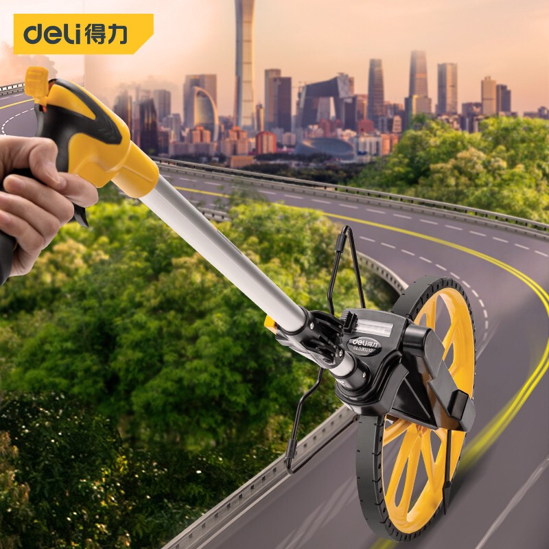 Deli electronic distance measuring wheel digital display hand push wheel ruler roller distance measuring instrument engineering high-precision mechanical ground measuring 300mm mechanical wheel distance meter with brake