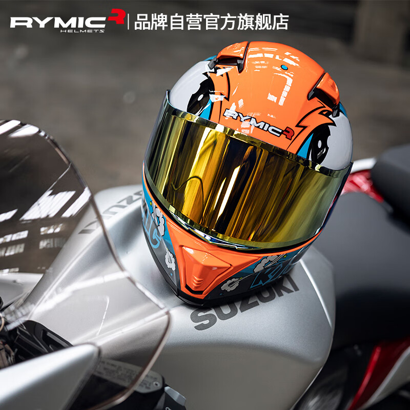 RYMIC motorcycle electric vehicle helmet full-face helmet 3C certified winter anti-freeze and warm motorcycle Bluetooth headset SR6 blue orange L