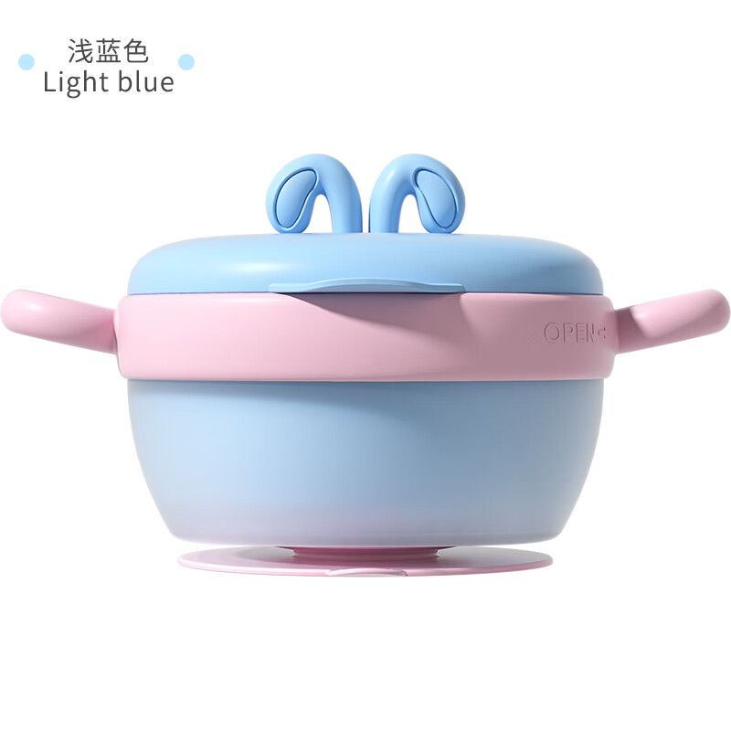 COOKSS baby food bowl constant temperature water-filled thermal insulation bowl 316 stainless steel baby infant eating children's tableware light blue