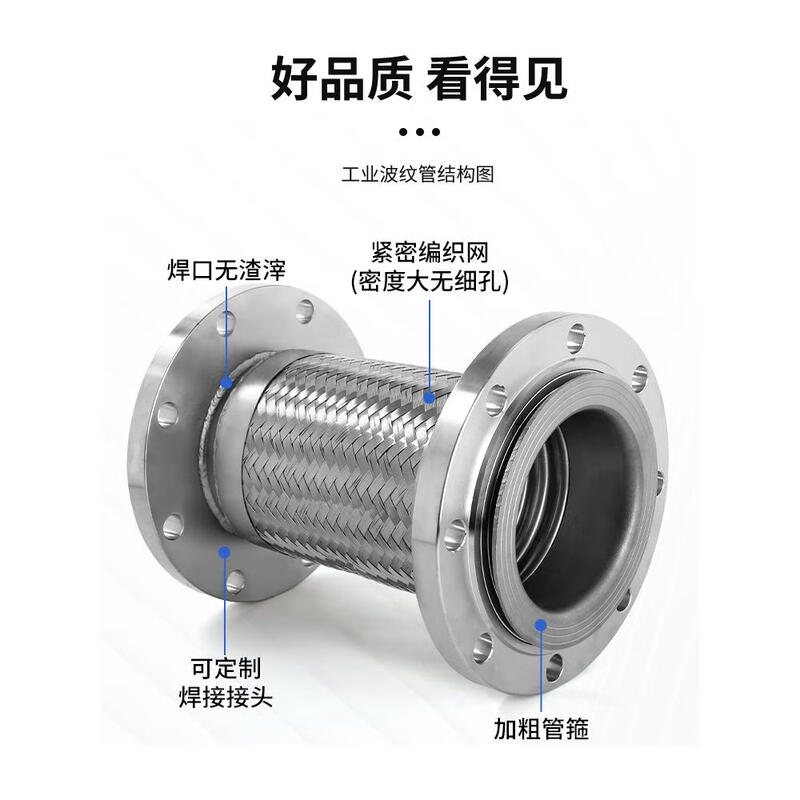 Stainless steel flange metal hose resistant to high temperature and high pressure 80 corrosion resistant connecting pipe 304 corrugated pipe DN50 explosion-proof 304 stainless steel DN50300mm