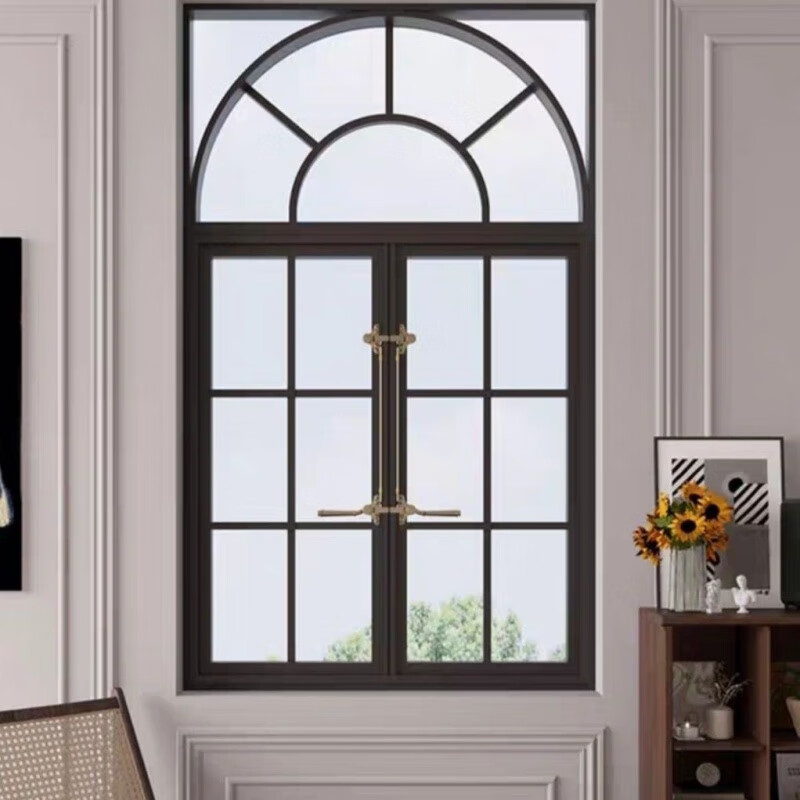 Vinoa French iron retro casement window restaurant cafe arched floor-to-ceiling window indoor study attic window customization width 80 height 120 with glass