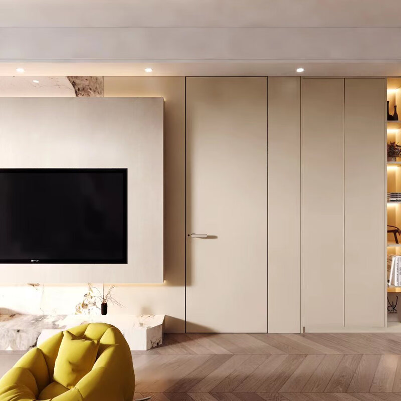 Modern simple aluminum-wood door frameless door hidden frame door invisible door hidden door solid wood composite interior door bedroom set door upgraded invisible hinge