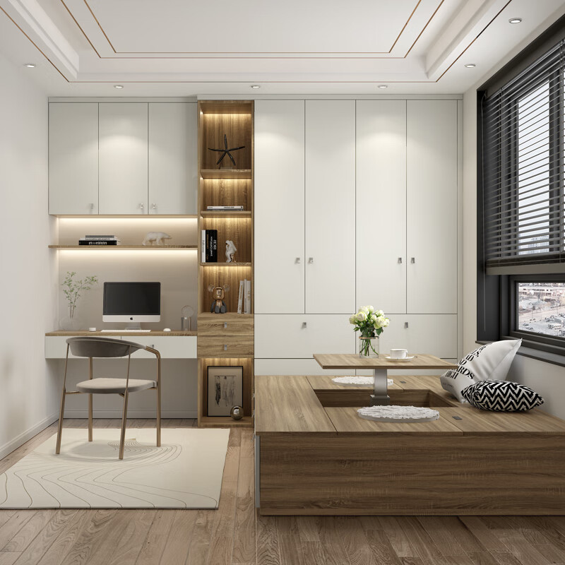Gold Medal Wardrobe Tatami Whole House Customized Bed Wardrobe Desk Integrated Bedroom Furniture Customized Storage Multi-Function Room Prepayment