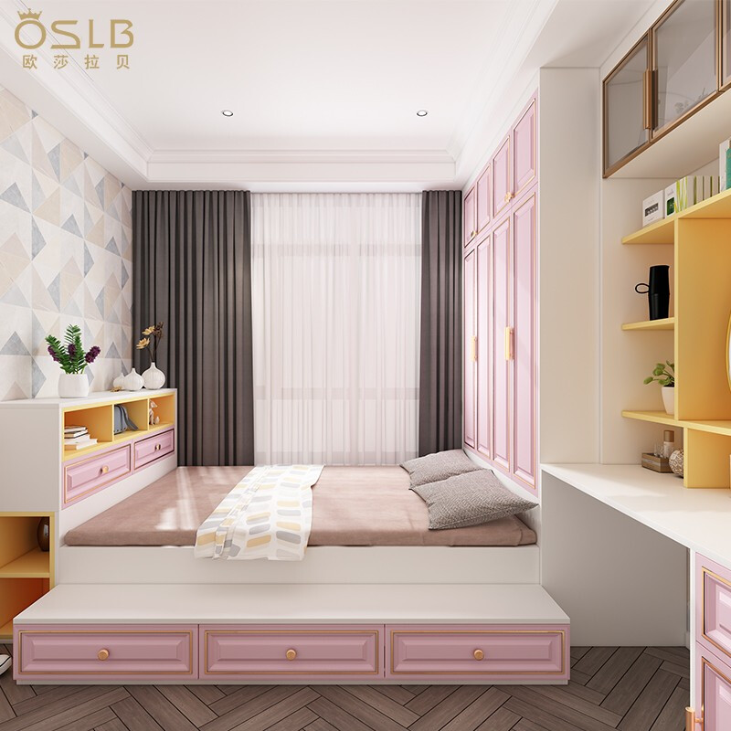 Osarabe tatami whole house custom-made solid wood wardrobe and cloakroom combination custom-made overall bay window tatami bed bookcase separate bed box 1.2 meters wide 2 meters long 0.4 meters high