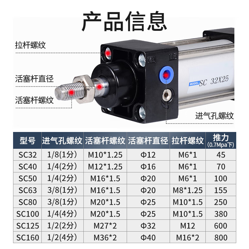 Jinggong (JINGGONG) SC standard cylinder cylinder small large thrust cylinder pneumatic SC32/40/50/63/80/100*100X125 boutique SC63*200