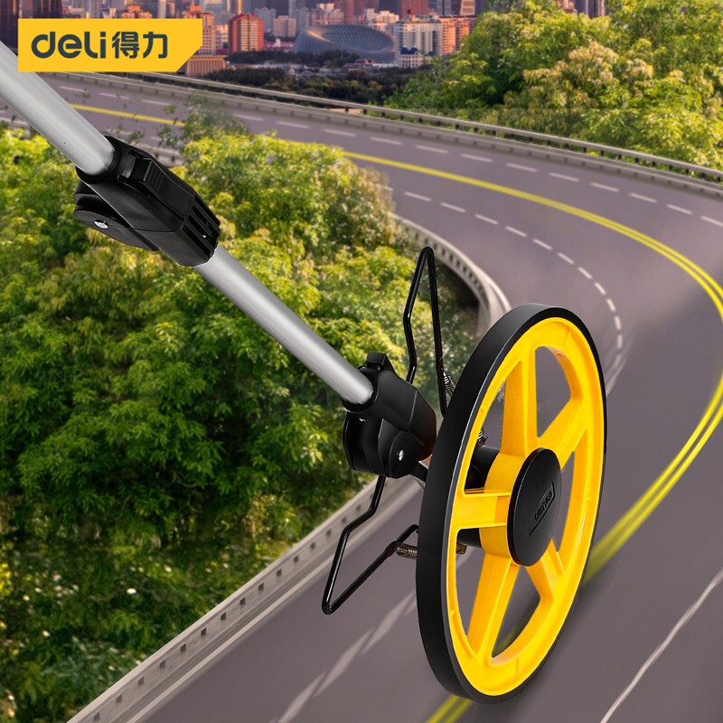 Deli electronic distance measuring wheel digital display hand push wheel ruler roller distance measuring instrument engineering high-precision mechanical ground measuring 318mm double folding wheel distance meter
