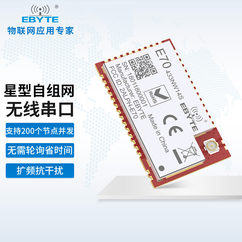 Ebyte 433M self-organizing network wireless transceiver module SX1278 data transmission MESH 200 bytes spread spectrum anti-interference E70-915NW30S | Equipped with glue stick C antenna