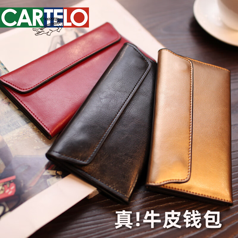 CARTELO crocodile leather wallet women's 2026 new long card holder genuine leather buckle simple business cowhide thin wallet card trend gold cowhide material