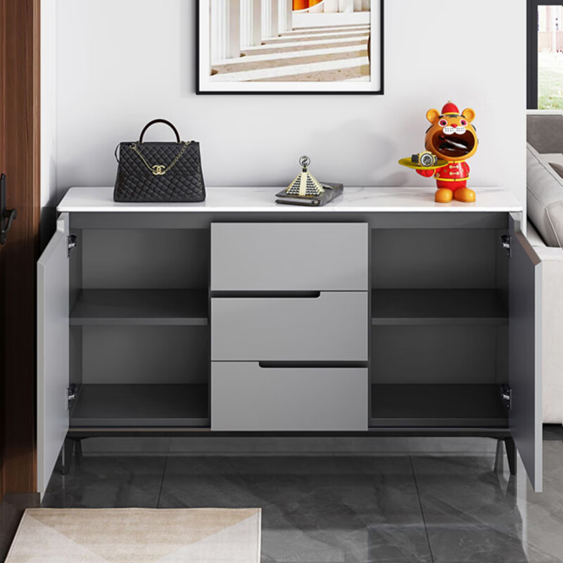 Faelli Italian slate dining table cabinet integrated wall cabinet storage cabinet modern simple entrance cabinet kitchen storage tea cabinet white cabinet + 12MM slate surface customized sideboard 100*30CM