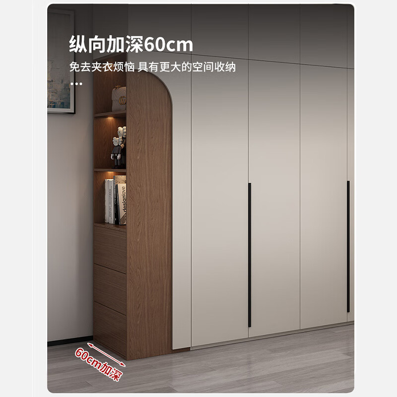 Zhijinxuan wardrobe bedroom solid wood wardrobe whole house custom-made two-door three-door European-style household color-blocking cream gray large wardrobe combination 280*60*240 six-door main cabinet + top cabinet + corner cabinet ecological board