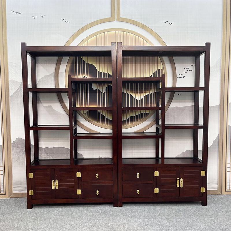 Old ship wood Bogu rack Chinese style solid wood wine cabinet tea rack multi-functional partition floor-standing storage rack display cabinet bookshelf 1.1 meter long Bogu rack 1