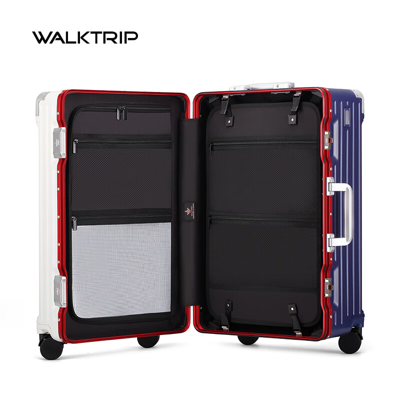 Travel new aluminum frame suitcase 20 inches portable boarding case for women short-distance travel box business password box trolley case for men white with blue 20 inches (boarding box + 50-50 open + multi-function)