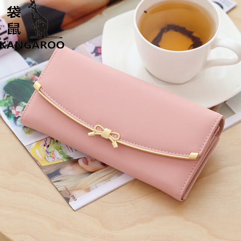 Kangaroo (KANGAROO) 2024 New Women's Wallet Women's Long Buckle Wallet Banknote Clip Multifunctional Cute Clutch Bag Women's Pink