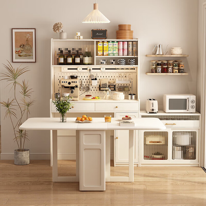 Isabel solid wood sideboard dining table integrated 1.5m small living room perforated board tea cabinet storage rack wall dining side table 1.5m cabinet + 1.7m table + perforated board white