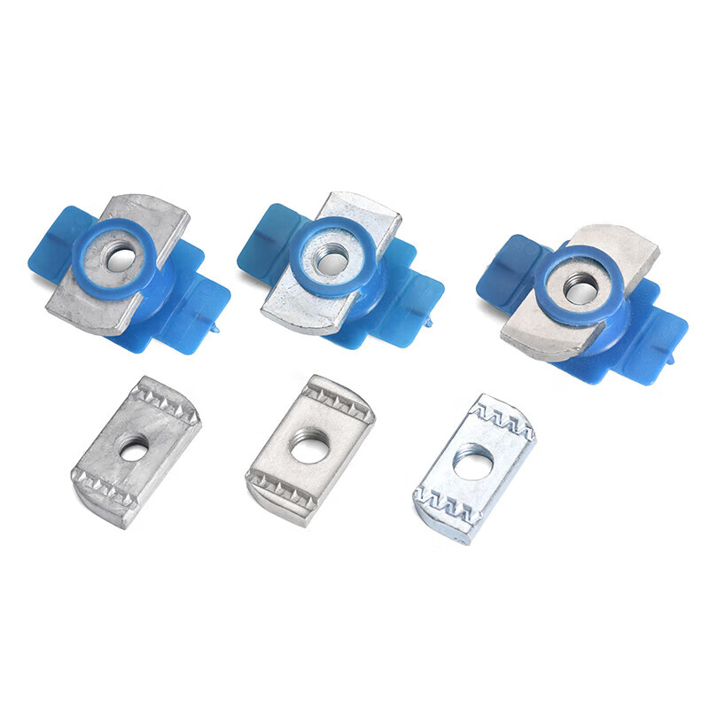 JINGGONG photovoltaic plastic wing nut galvanized rectangular pressure block slider C-shaped steel spring nut block special-shaped nut diamond M10 galvanized (with plastic shell) (20 pieces)