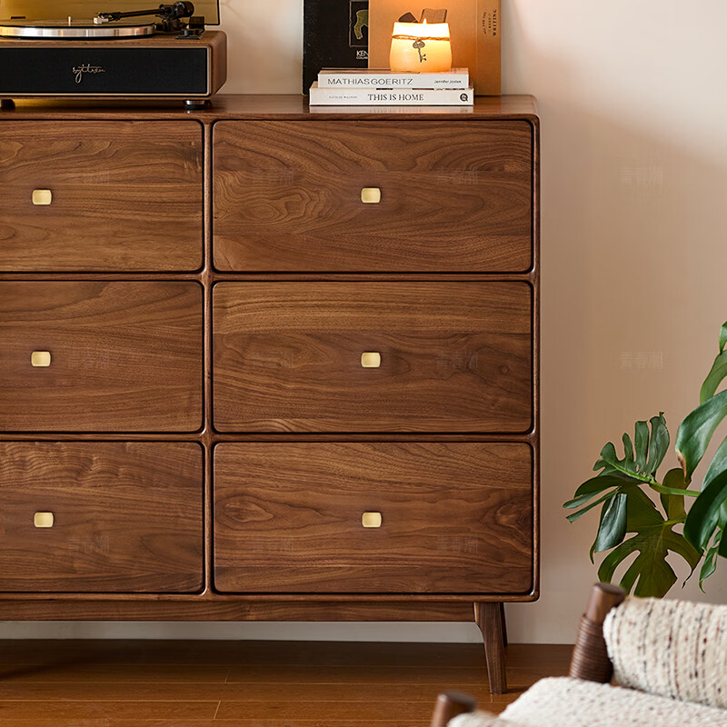 Youth Trend solid wood six-drawer chest, bedroom six-drawer chest, North American black walnut storage storage cabinet, living room TV cabinet side cabinet, all black walnut (115*45*100)